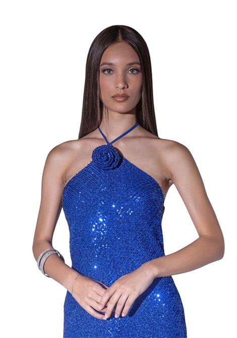 Abito in pailettes con rosa sul davanti VALENTINA RIO | Abito | V175401